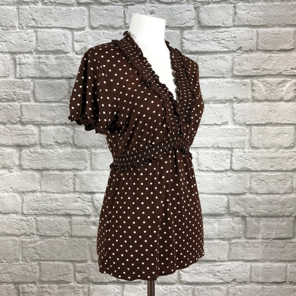 BCBG Maxazria Polka Dot Babydoll Top - Picture 3 of 5